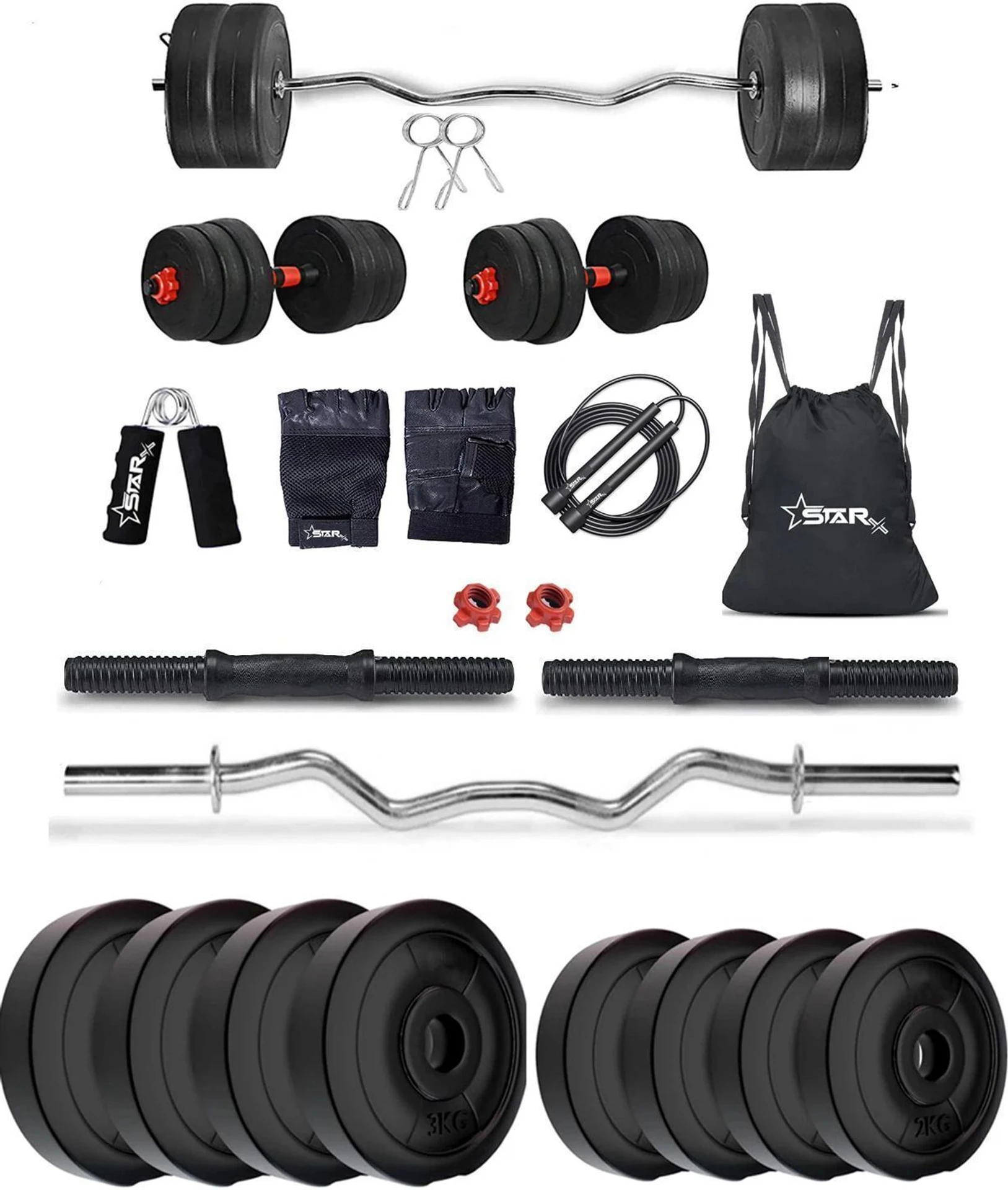 STARX 20 kg 20 Kg Home Gym Combo with Rods, Dumbbells and Accessories Home Gym Combo