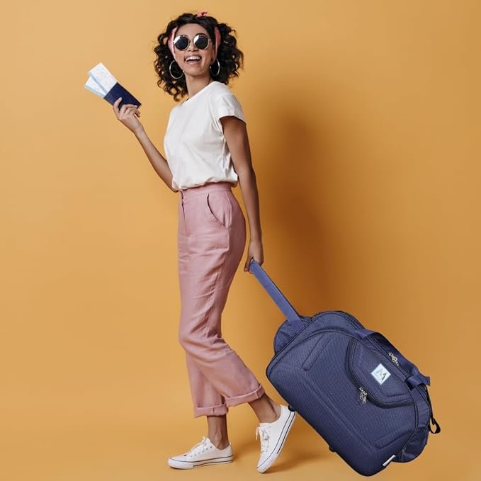 M MEDLER Epoch Nylon 55 litres Waterproof Strolley Duffle Bag- 2 Wheels - Luggage Bag - (Navy Blue)