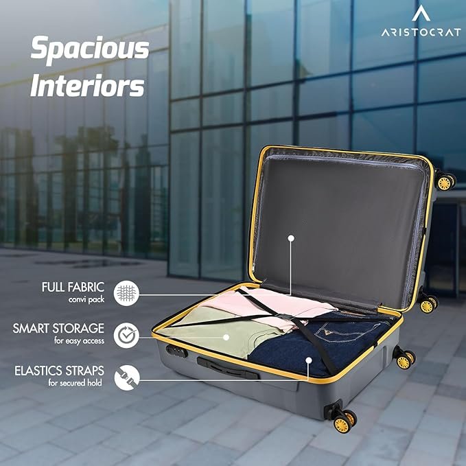 Aristocrat Comet Set of 3 Trolley Bag 56, 66 & 76cm | Small+Medium+Large | Hard Luggage| Smooth 8-Wheel Suitcase| Combination Lock with Sturdy Zipper | 3-Year International Warranty (Grey)
