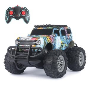 Jam & Honey Off Roader Rechargeable Remote Control Car | RC Car Monster Truck |4 Headlight Modes | in-Built Lithium Battery | C-Type Charging | Made in India – Graffiti Blue