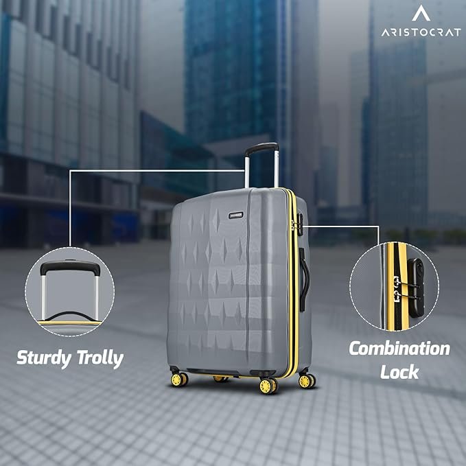 Aristocrat Comet Set of 3 Trolley Bag 56, 66 & 76cm | Small+Medium+Large | Hard Luggage| Smooth 8-Wheel Suitcase| Combination Lock with Sturdy Zipper | 3-Year International Warranty (Grey)