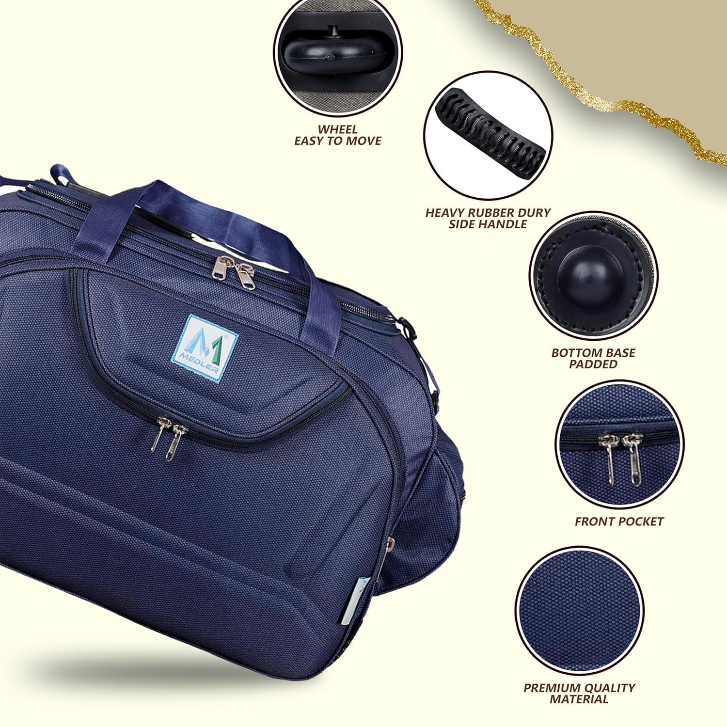 M MEDLER Epoch Nylon 55 litres Waterproof Strolley Duffle Bag- 2 Wheels - Luggage Bag - (Navy Blue)