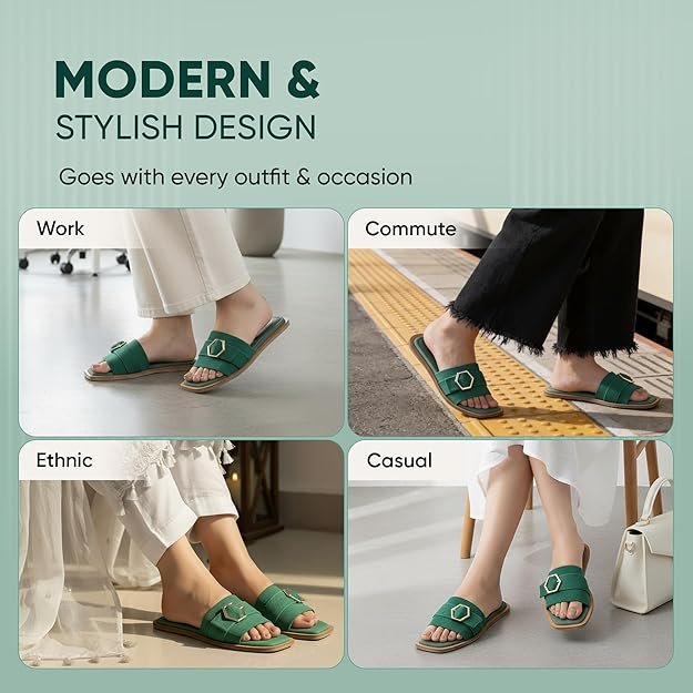Frido Comfort Flat Sandals for Women | Super Soft Stylish Slip-On Sandals with Cushioned Sole – Daily Office and Casual Wear with Padded Knit Upper, Breathable & Zero-Drop Sole