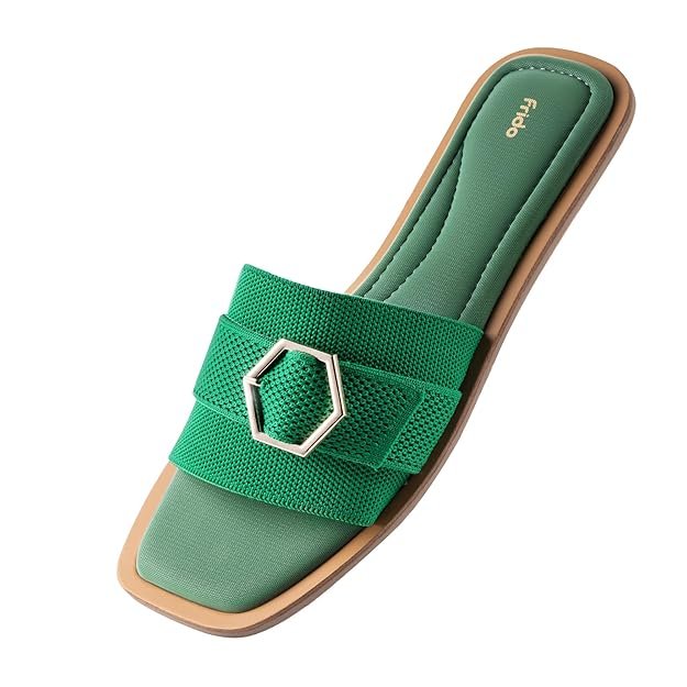 Frido Comfort Flat Sandals for Women | Super Soft Stylish Slip-On Sandals with Cushioned Sole – Daily Office and Casual Wear with Padded Knit Upper, Breathable & Zero-Drop Sole