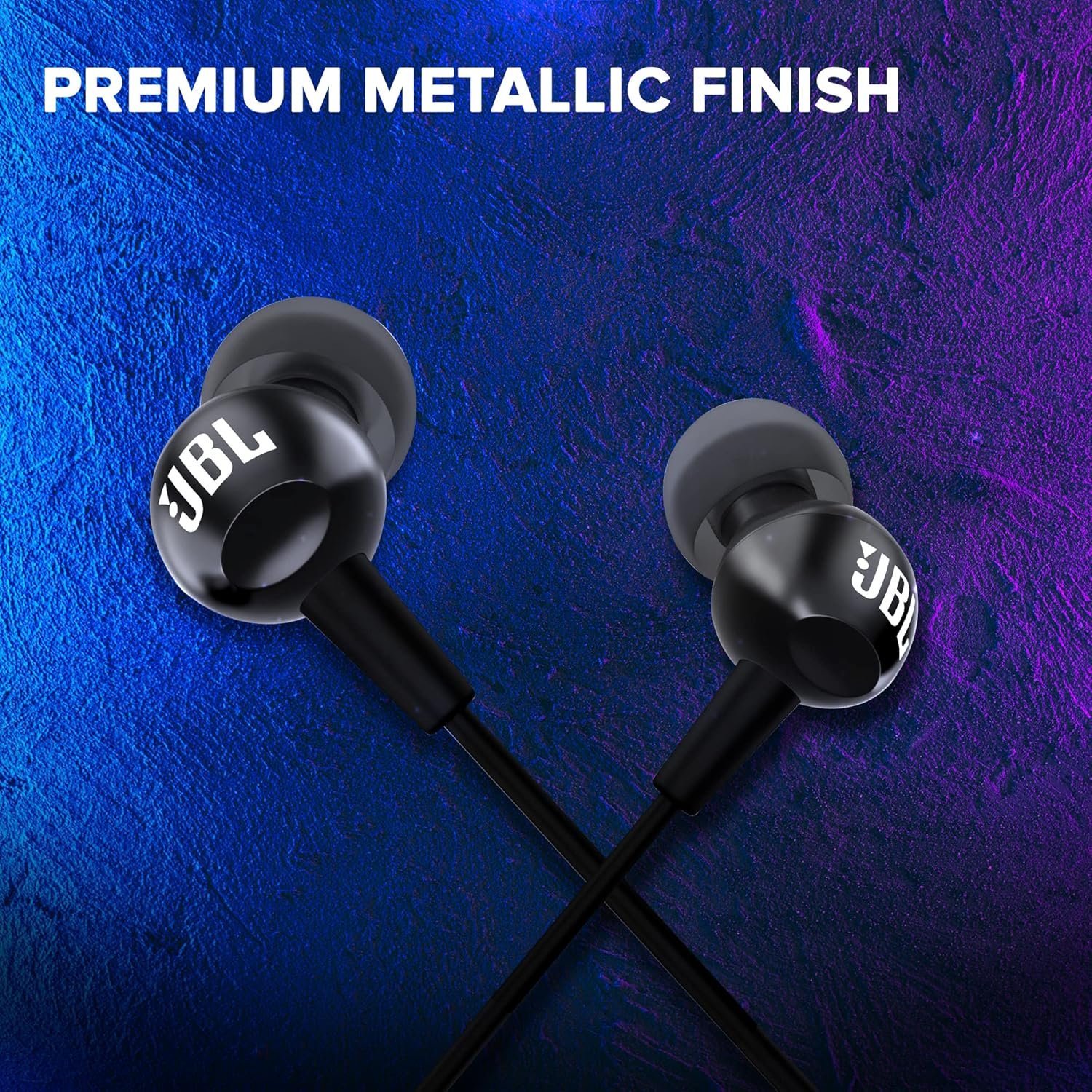 JBL C100SI Wired In Ear Headphones With Mic, Pure Bass Sound, One Button Multi-Function Remote, Premium Metallic Finish, Angled Buds For Comfort Fit (Black)